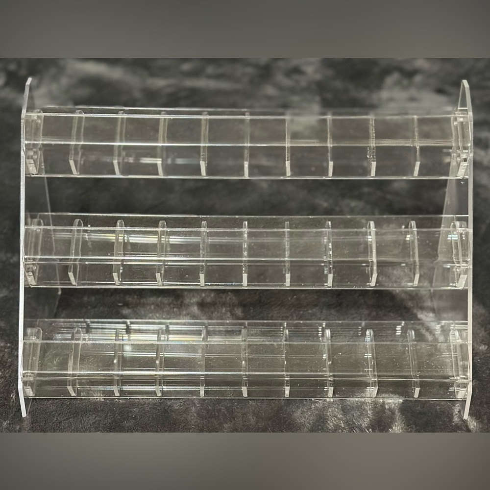 2/$25 CLEAR ACRYLIC ORGANIZER RACK! EXCELLENT USED CONDITION.